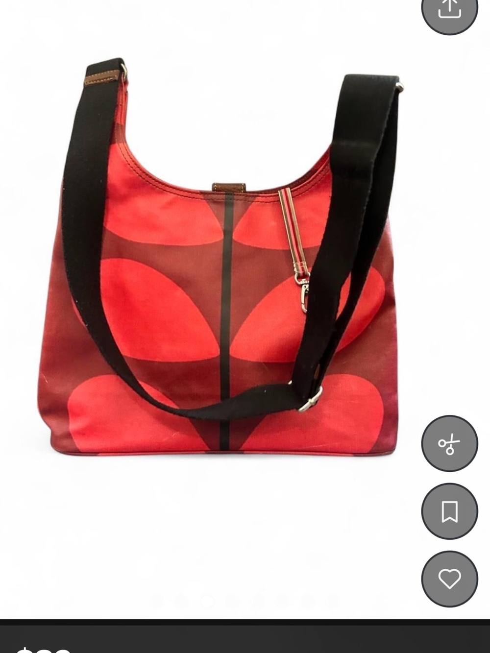 Orla Kiely Red Patterned Shoulder Bag with Black Strap